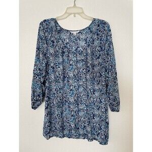 Croft & Barrow Women's XL Blue Floral Knit V-Neck 3/4 Sleeve Blouse